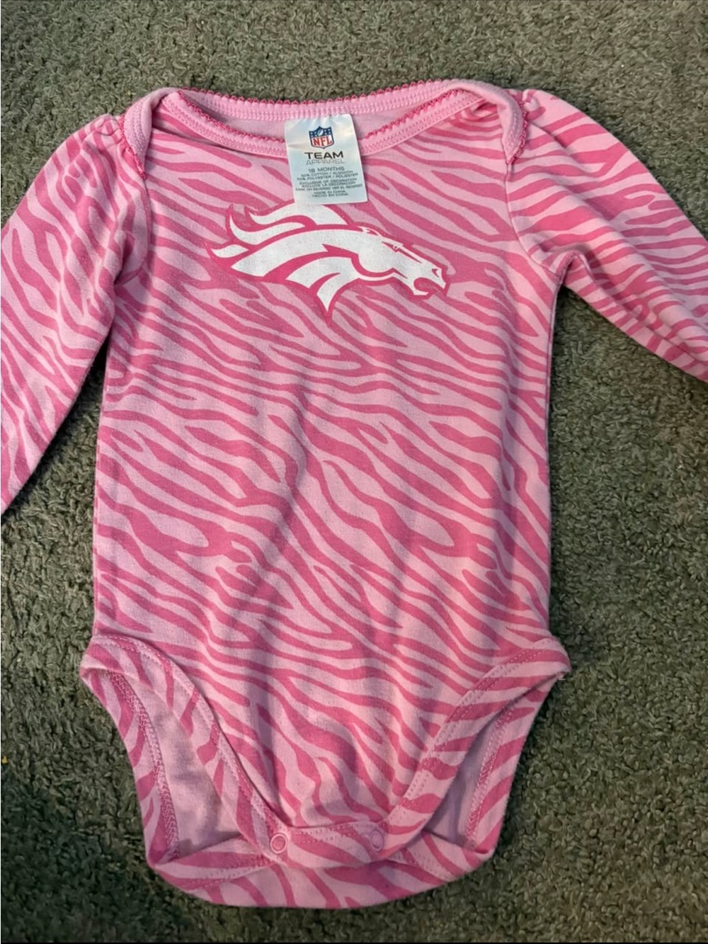 NFL Team Pink Zebra-Print Long-Sleeve Baby Bodysuit
